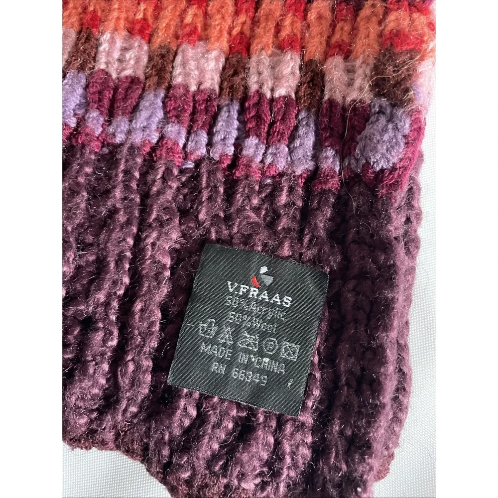 V.FRAAS Wool Blend Pink Orange Doodle Print Scarf Wrap‎ Winter Striped Colorful